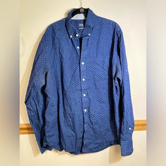 Izod Other - IZOD Premium Essentials Mens XL Dress Button Collar Blue with pastel dots shirt‎